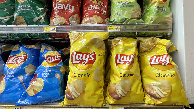 grocery display of Lays potato chip bags