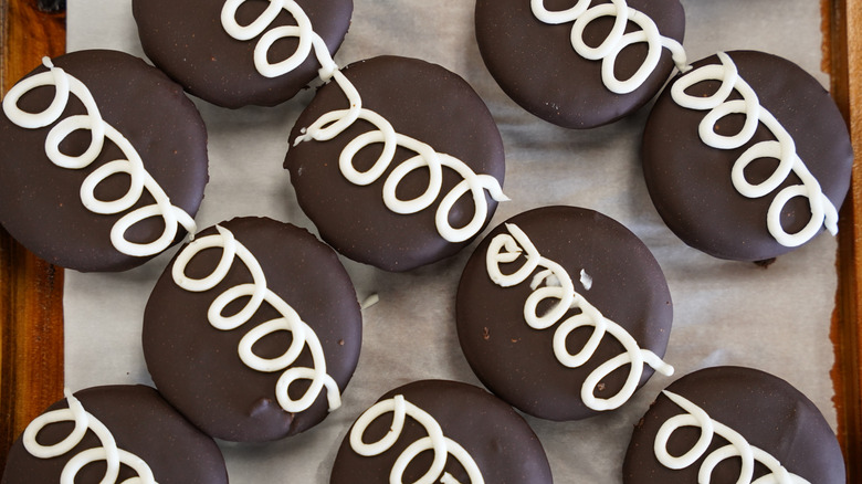 Several Hostess-style cupcakes seen from above.