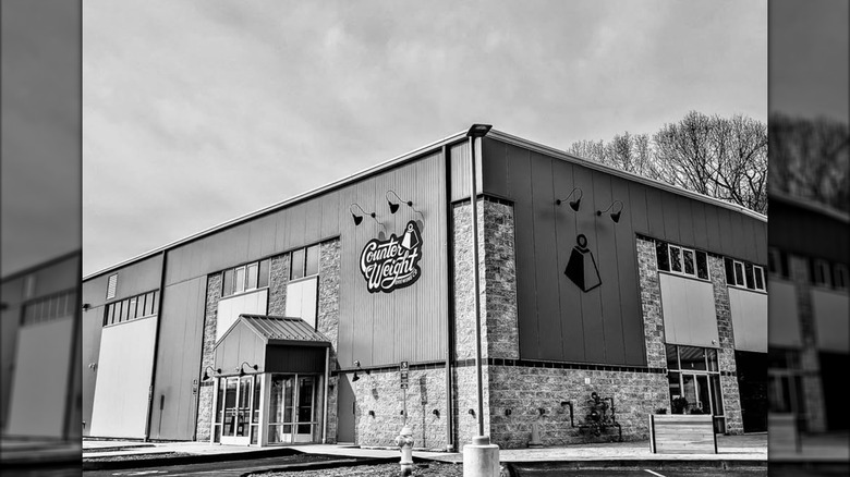 Black and white exterior of Counter Weight Brewing.