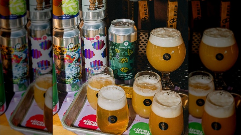 Cans and glasses of beer from Other Half Brewing