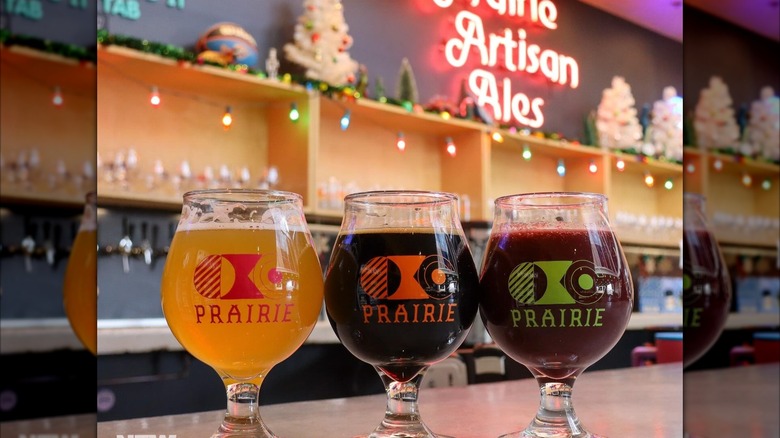 Three beers on the bartop at Prairie Artisan Ales