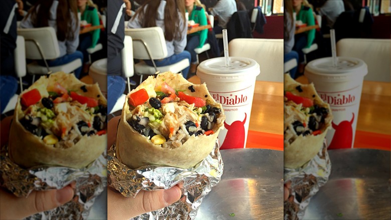 Hand holding burrito