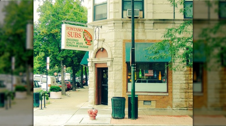 Exterior of Fontano Subs shop with sign featuring a sub sandwich