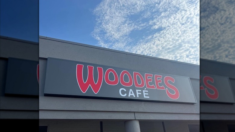 Woodees Cafe Exterior sign at entrance