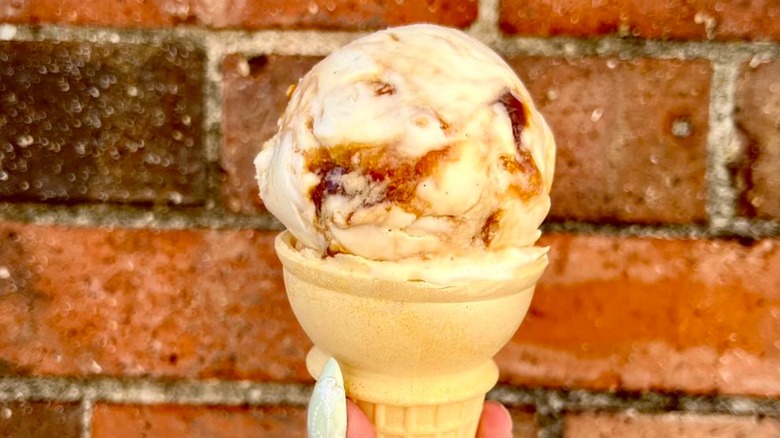 Black Cat Ice Cream Vanilla Bean, Bourbon and Caramel ice cream cone