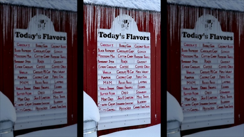 Smiling Hill Farm menu board of ice cream flavors