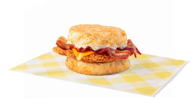 Bojangles Cajun Bacon Ranch Biscuit on a white background.