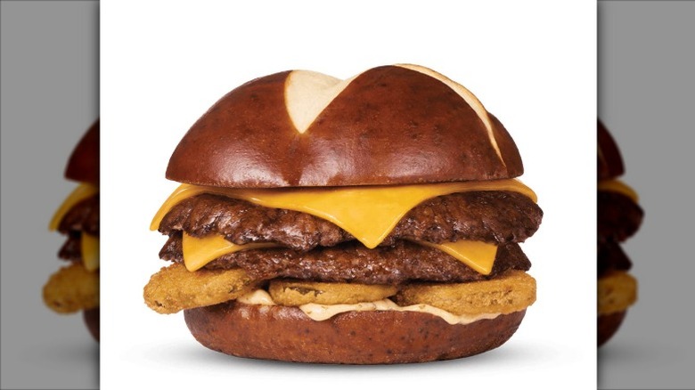 Culver's Fried Pickle Pub Burger on a white background.