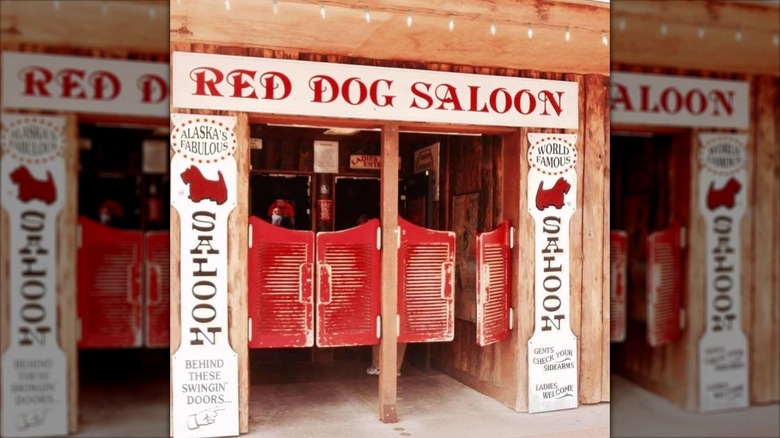 Exterior of Red Dog Saloon with red Western swinging doors