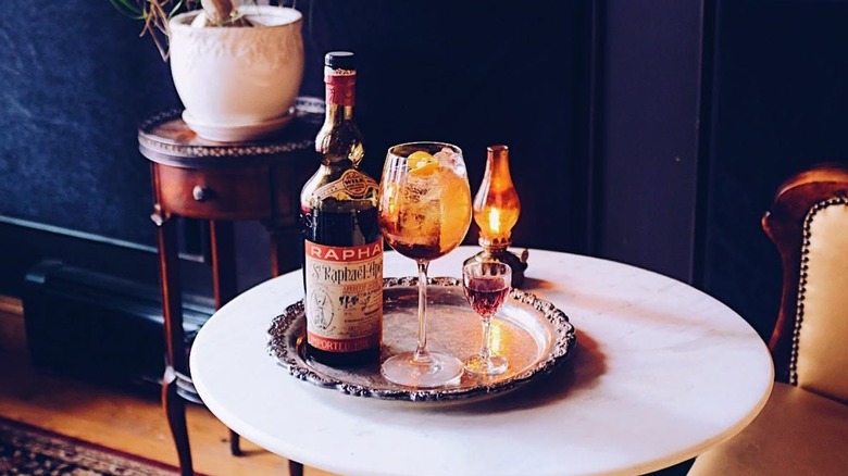 Interior of Gigantic showing drinks and cocktails on a tray
