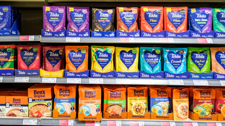 grocery aisle with rice packages