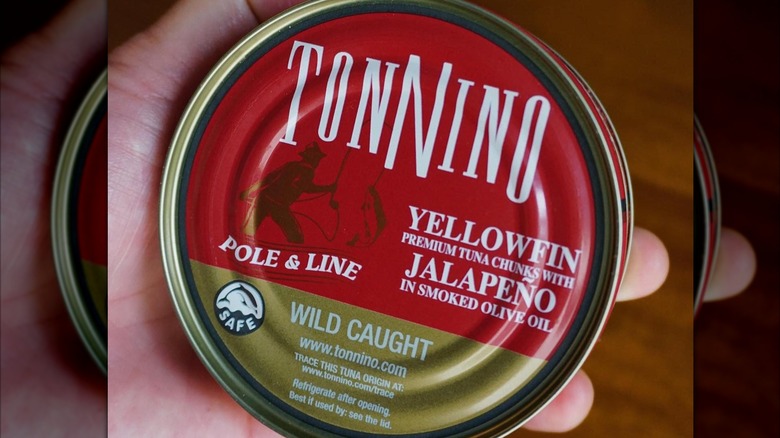 Handheld can of Tonnino tuna