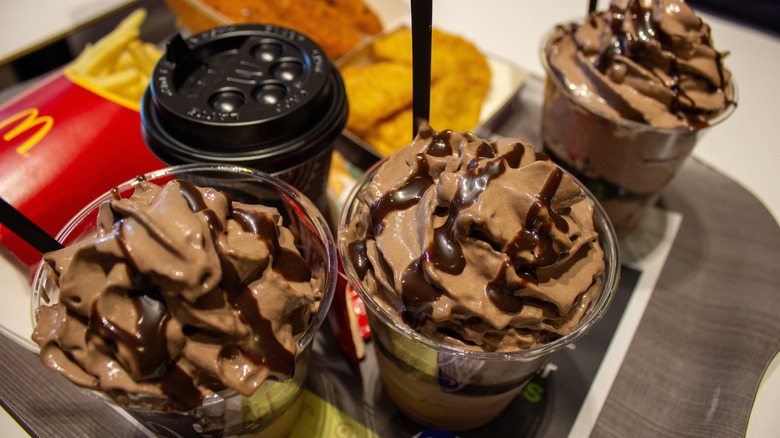 McDonald's chocolate dessert on tray in international McDonald's.