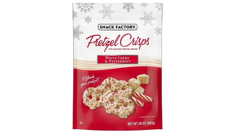 Snack Factory white chocolate peppermint pretzel crisps at Costco