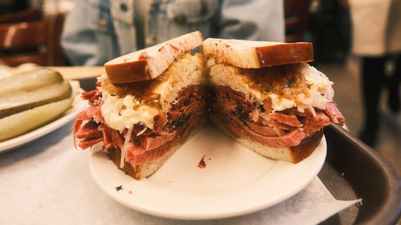 A pastrami sandwich from Katz's delicatessen.