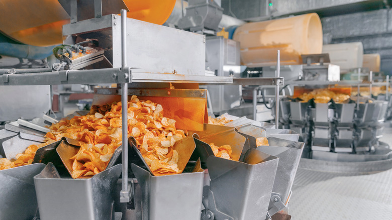 Potato chip production in factory