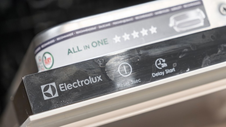 Door of Electrolux dishwasher up close