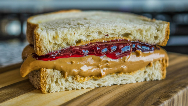 Half of a PB&J with thick slather of peanut butter