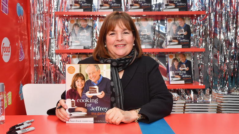 Ina Garten signs cookbooks during the Food Network's rooftop birthday party hosted by Alton Brown, Giada De Laurentiis, Bobby Flay and Ina Garten at Pier 92 on October 13, 2018 in New York City.