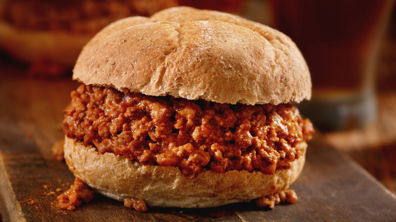 A traditional sloppy joe sandwich on a bun