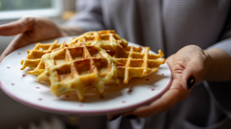 freshly made waffles on plate