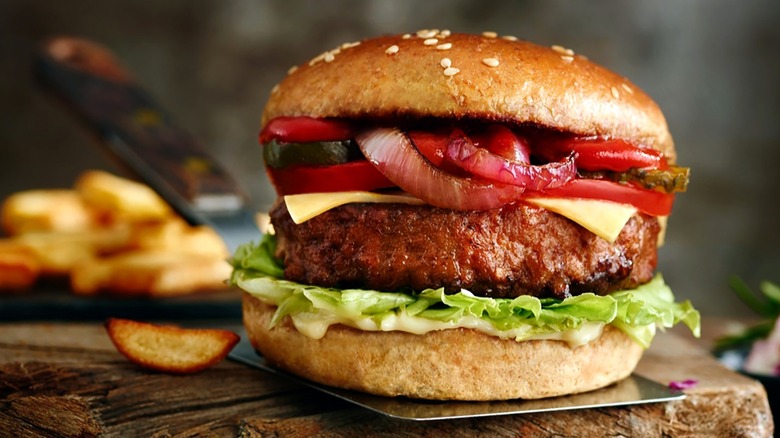 Cheeseburger stacked with toppings