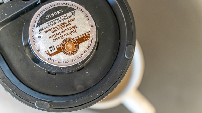 K-Cup in Keurig machine up close