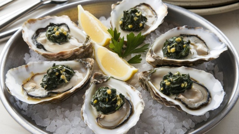 A plate of oysters Rockefeller.