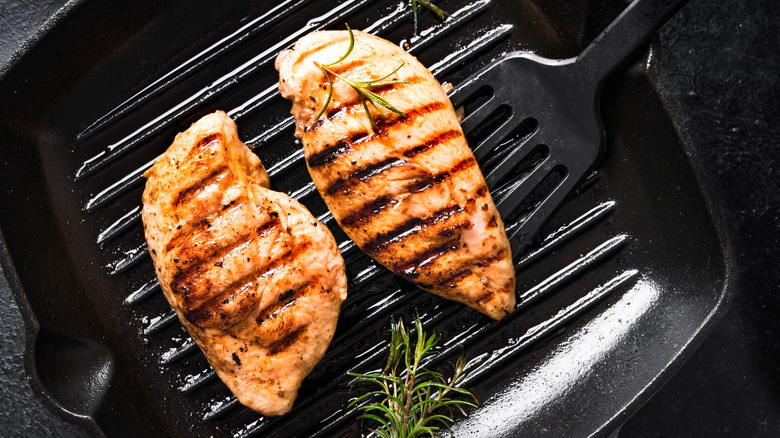 chicken breasts in a grill pan