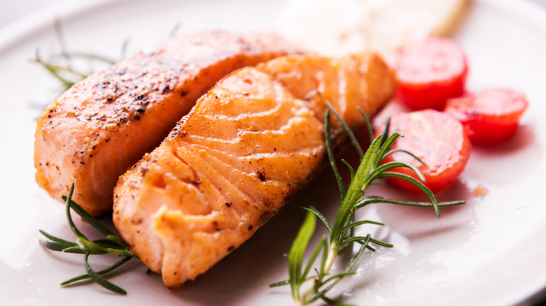 Cooked salmon fish fillets