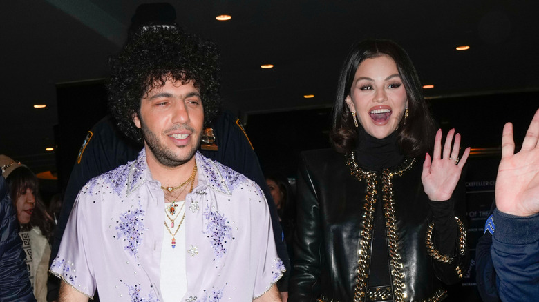benny blanco and selena gomez walking through crowd