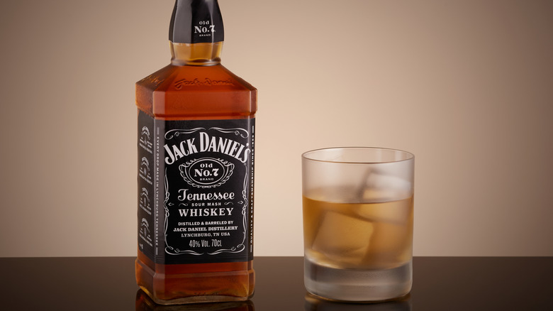 Jack Daniels bottle and on the rocks