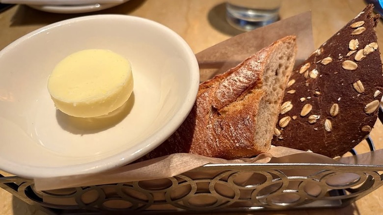 Basket of bread and butter from Cheesecake Factory