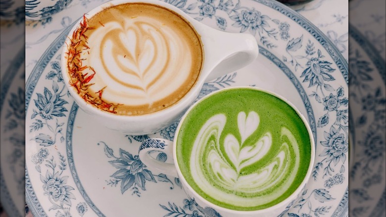 Matcha latte and coffee latte from Peixoto Coffee Roasters