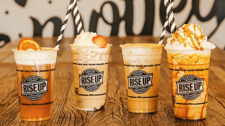 Four various iced coffee drinks from Rise Up Coffee