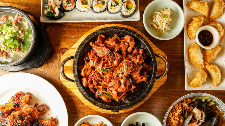 A variety of Korean comfort food dishes