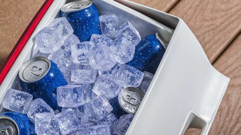 Cooler with ice and cans