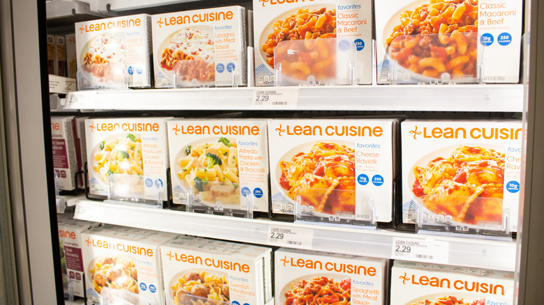 Lean Cuisine pasta products in a grocery store freezer