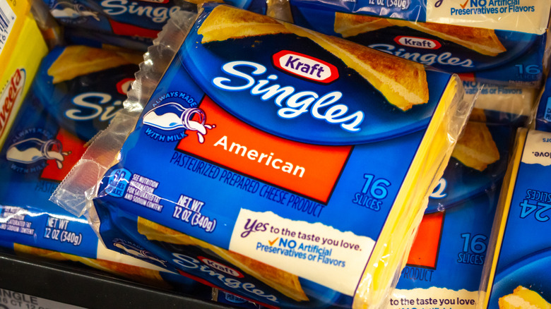 Packages of Kraft American singles cheese slices