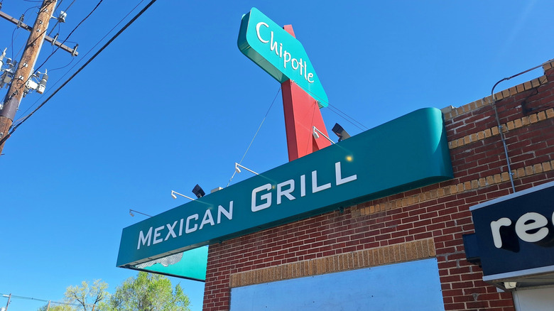 The sign of the first Chipotle in Denver, Colorado