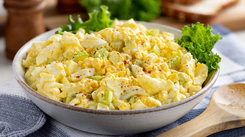 A large bowl of egg salad
