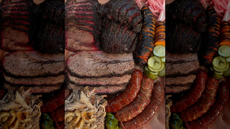 Tray of barbecued meats from LeRoy and Lewis Barbecue in Texas