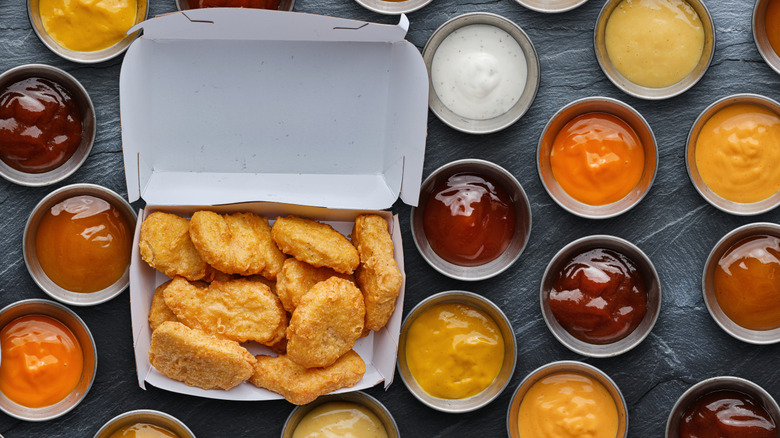 Chicken nuggets with assorted dipping sauces