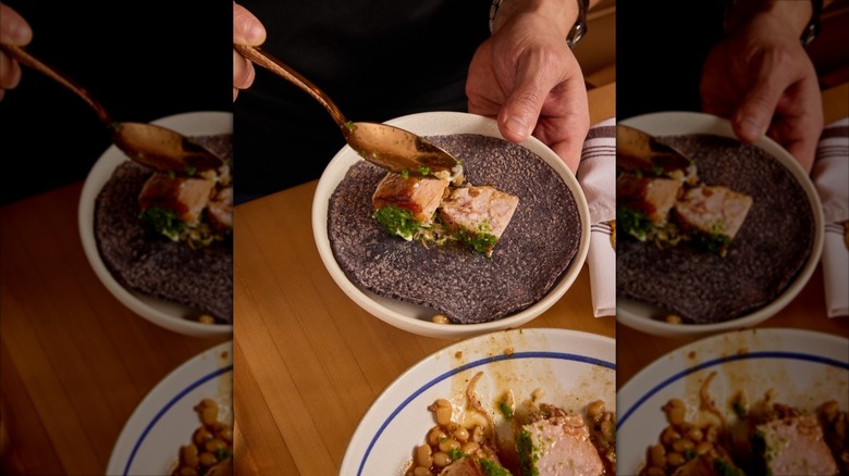 Tostada with pork belly