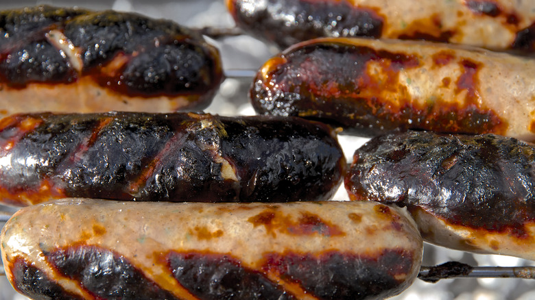 Burnt sausages with grill marks