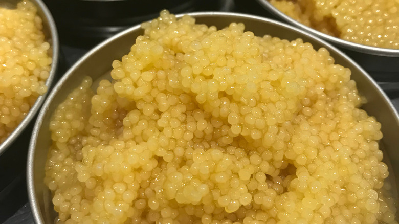 The very rare Almas Osetra Caviar prepared in metal bowls.