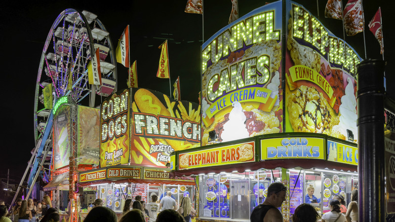 Food booths and rides at Frontier Days in Arlington Heights, Illinois.