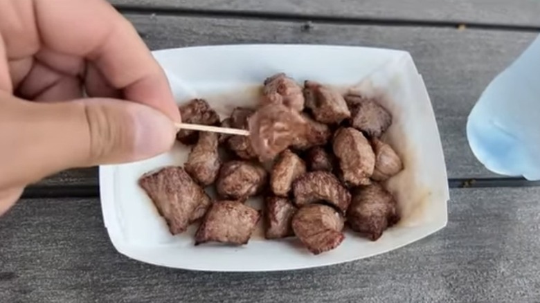 A paper container of lamb chislic at the South Dakota State Fair.