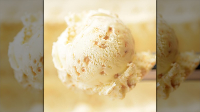 Close-up of a scoop of Butter Brickle ice cream