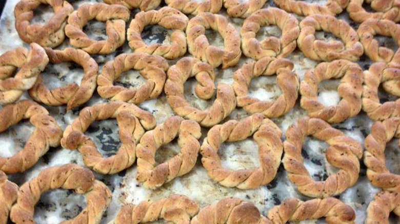 Pepper Biscuits in rows on tray